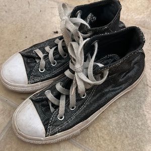 Size 13 girls converse all star high tops sneakers tennis shoes black metallic